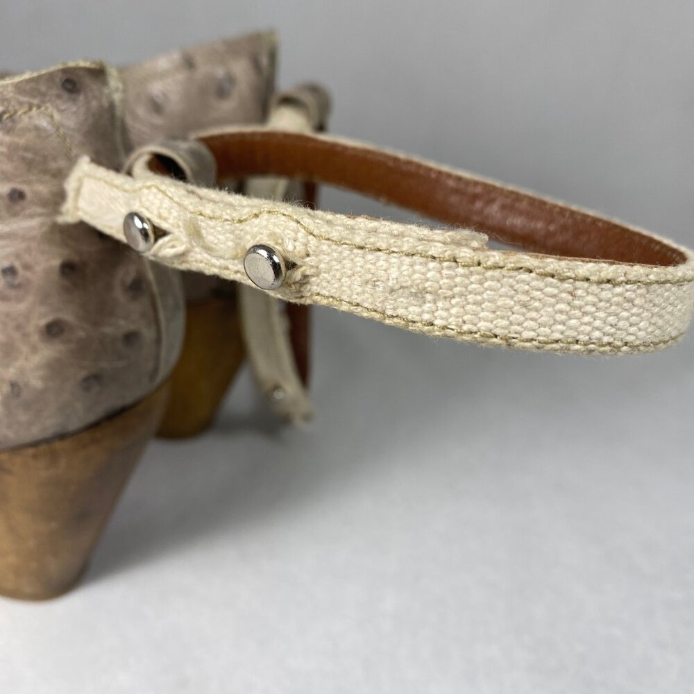 Rachel Comey Pinion Ostrich Leather Booties Gray Ankle Strap Wood Heel 7 - Picture 7 of 12